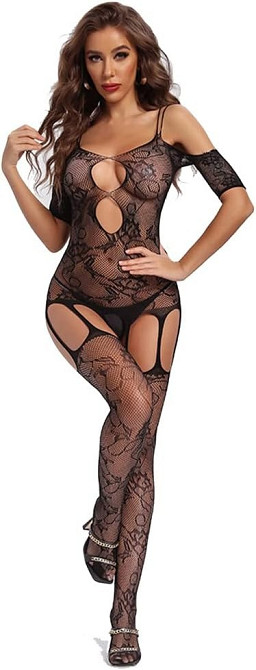 Еротичний бодістокінг мереживний з сітки, жіноча сексуальна білизна, універсальний розмір зріст: 145–185 см,One Size чорний, 8744 Кам'янець-Подільський - фото 2