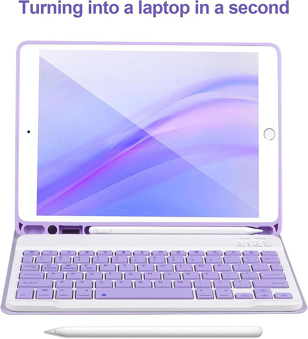 Кейc-клавіатура для iPad 9/8/7 Gen 10.2 дюйма Bluetooth с подставкой и держателем для Apple Pencil фиолетовый Киев - изображение 6
