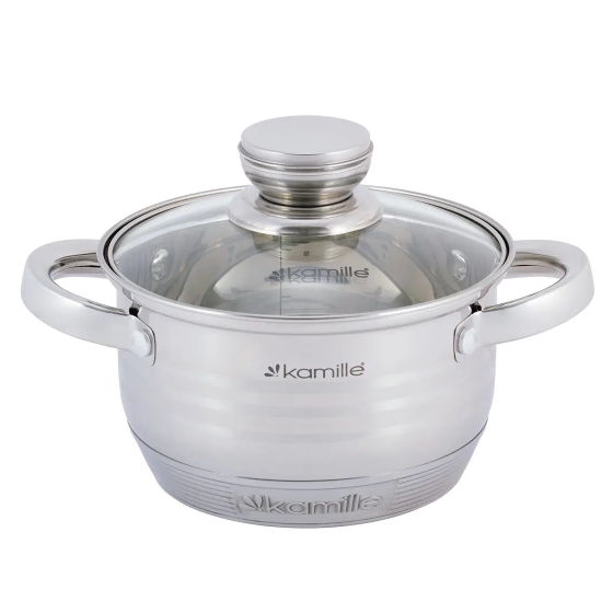 Каструля нержавіюча сталь 1,5л з кришкою порожнисті ручки 4910 KAMILLE Житомир - изображение 4