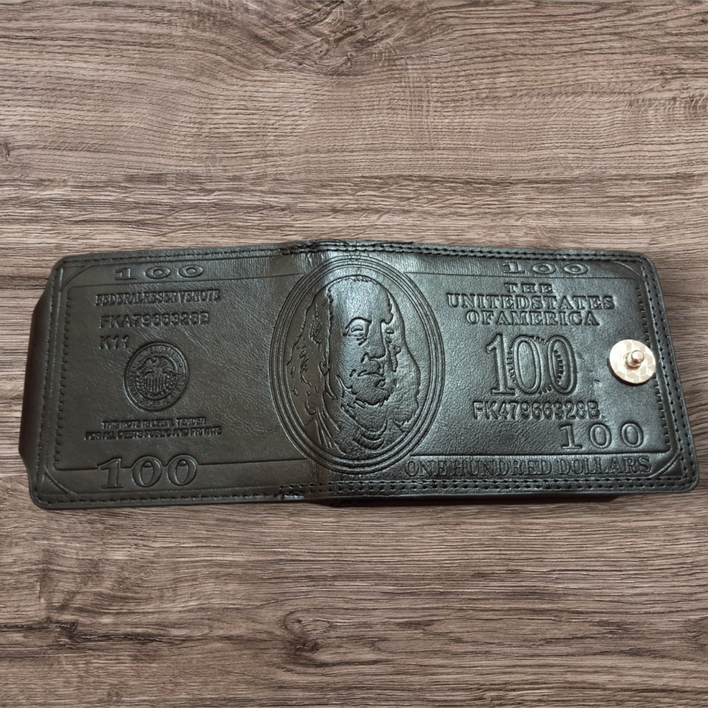 Кошелек мужской гравировка 100 долларов PU кожа 11,5 на 8,5 черный Киев - изображение 6