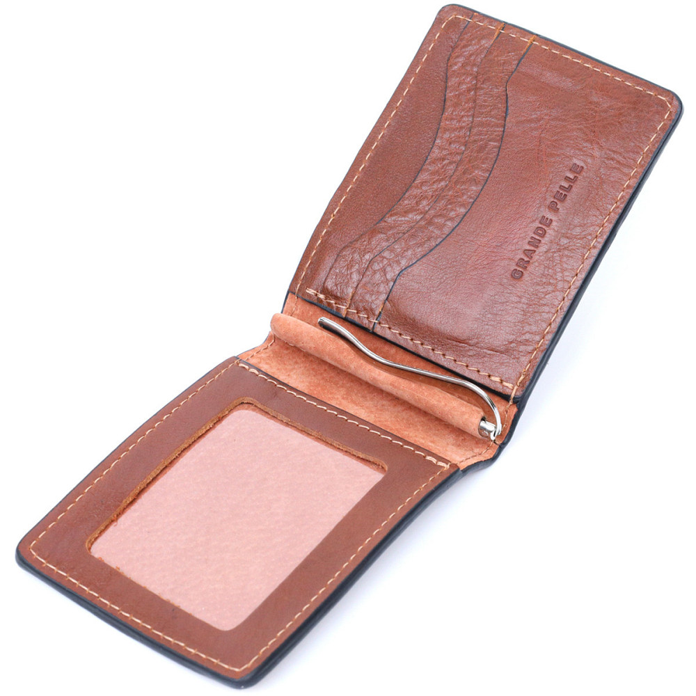 Зручний шкіряний затискач для грошей Коричневий (GRANDE PELLE) Київ - фото 9