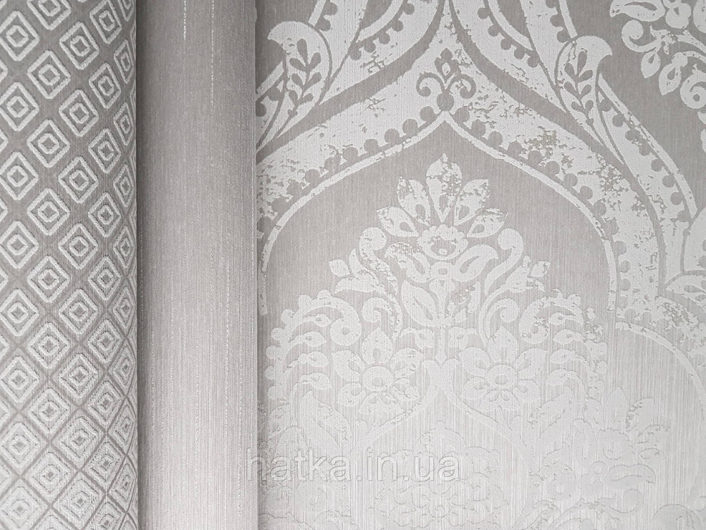 Шпалери текстильні еко 0.53х10.05 Rasch Textil Valentina класика вензелі дамаски сіре на сірому Київ - фото 2