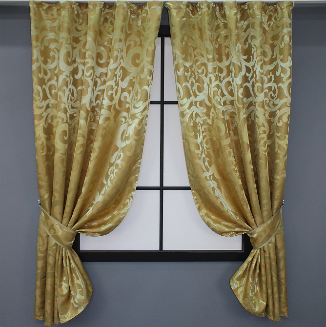 Комплект коротких штор VR-Textil жакард Вензель № 091ш 130х170 см 2 шт Золотистий (35-0050) Київ - фото 1