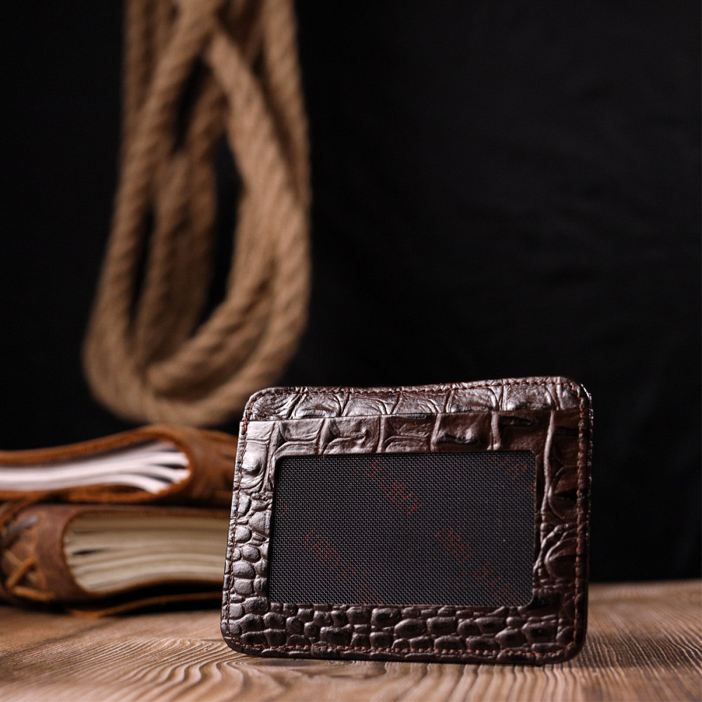 Визитница из натуральной фактурной кожи под крокодила KARYA 20965 Коричневый Киев - изображение 10