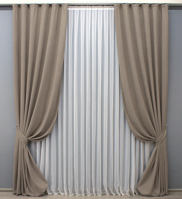 Комплект готових штор VR-Textil Мікровелюр Petek № 1487ш Какао 150х290 см 2 шт (33-0377) Київ - фото 2