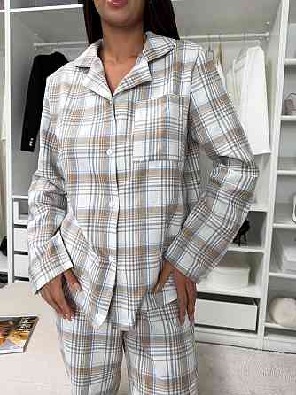 Жіноча домашня повсякденна картата піжама з фланелі. бежевий2, 46/48 Одеса