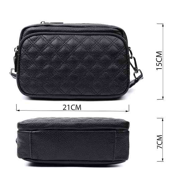 Женская сумка прошитая ромбами на лицевой стороне из натуральной кожи Vintage 22634 Черная Киев