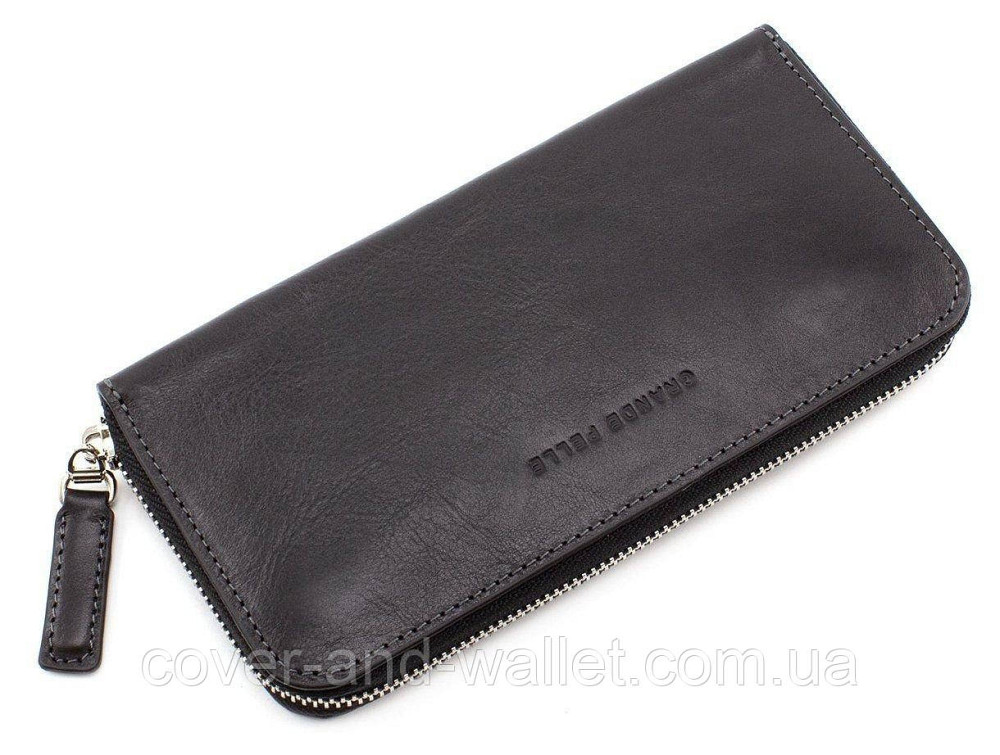 Большой качественный черный кошелёк на молнии Grande Pelle Киев - изображение 4