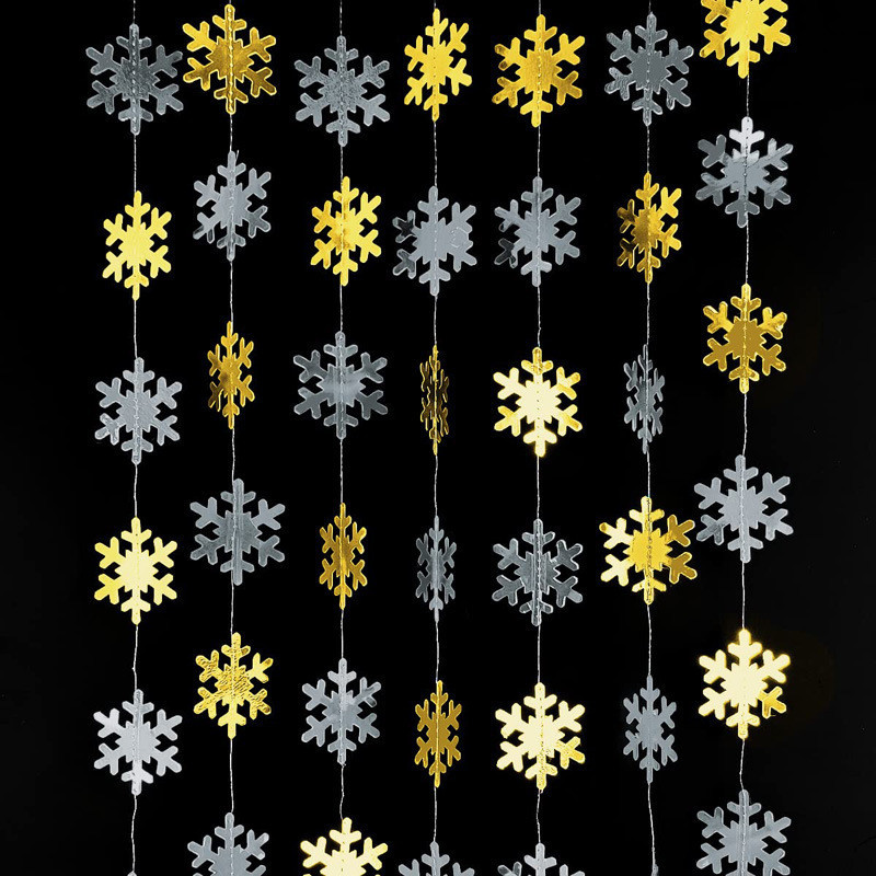 Гирлянда из снежинок новогодняя на нитке 4 м 5 см серебристо-золотистый Киев - изображение 3