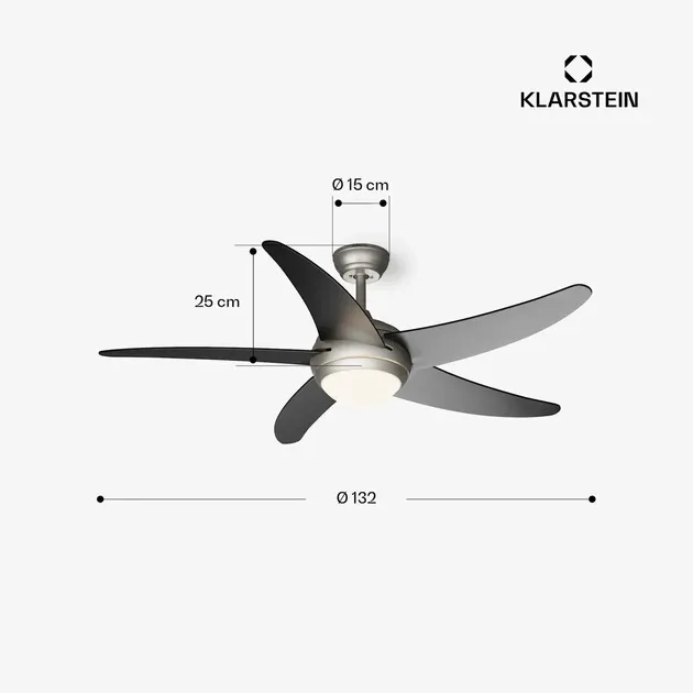 Уцінка Люстра-вентилятор стельовий Klarstein Bolero Smart 132 см, 55 Вт, Wi-Fi, пульт ДК, 6 швидкостей, E27 Київ - фото 2