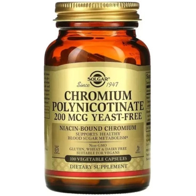 Вітамінно-мінеральний комплекс Solgar Хром Піколінат, 200 мкг, Chromium Polynicotinate, 100 вегетаріанських (SOL-00876) Вінниця - фото 1
