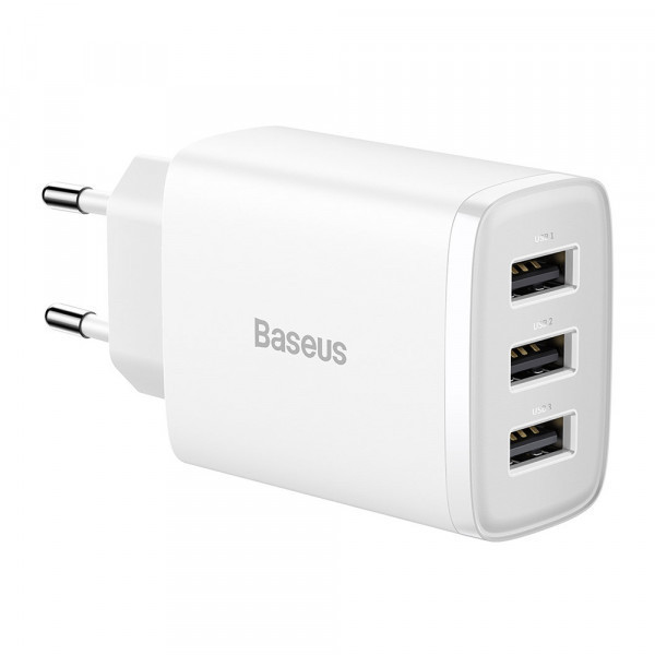 Зарядний пристрій 3xUSB 17W (USB-A) Білий Baseus (CCXJ020102) Київ - фото 2