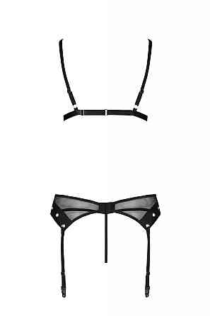 Комплект белья со шнуровкой по лифу и поясом для чулок NESSY SET black S/M - Passion Sex Aura Киев