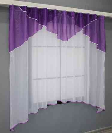 Кухонная тюль арка с ламбрекеном VR-Textil № 025к белый с фиолетовым 270х170 см (52-0784) Киев
