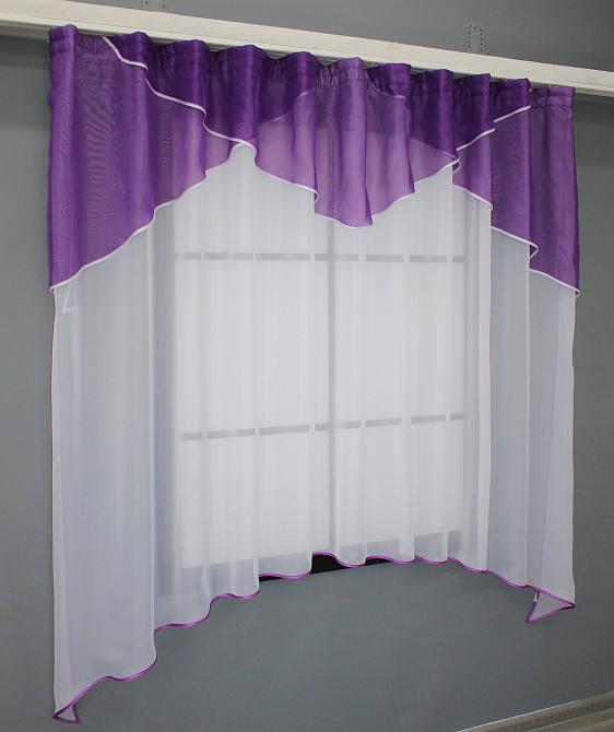 Кухонная тюль арка с ламбрекеном VR-Textil № 025к белый с фиолетовым 270х170 см (52-0784) Киев - изображение 2