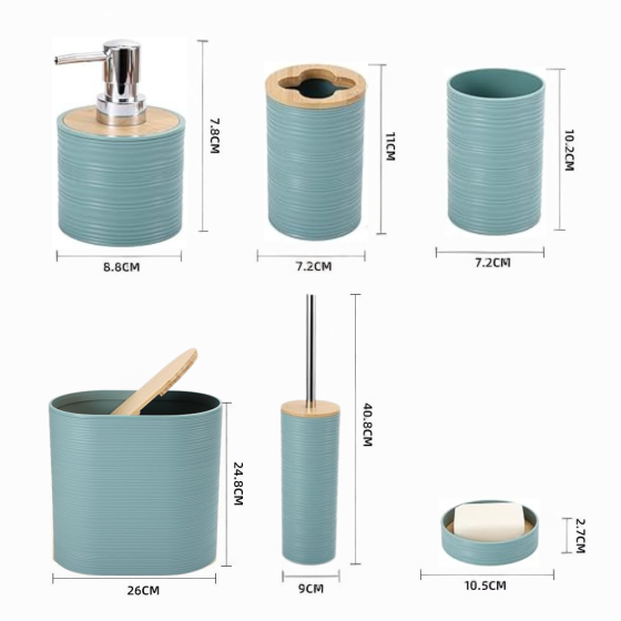 Набор аксессуаров 6в1 для ванной комнаты и душа, урна,дозатор для мыла, мыльница, стаканы,ёршик голубой Каменец-Подольский