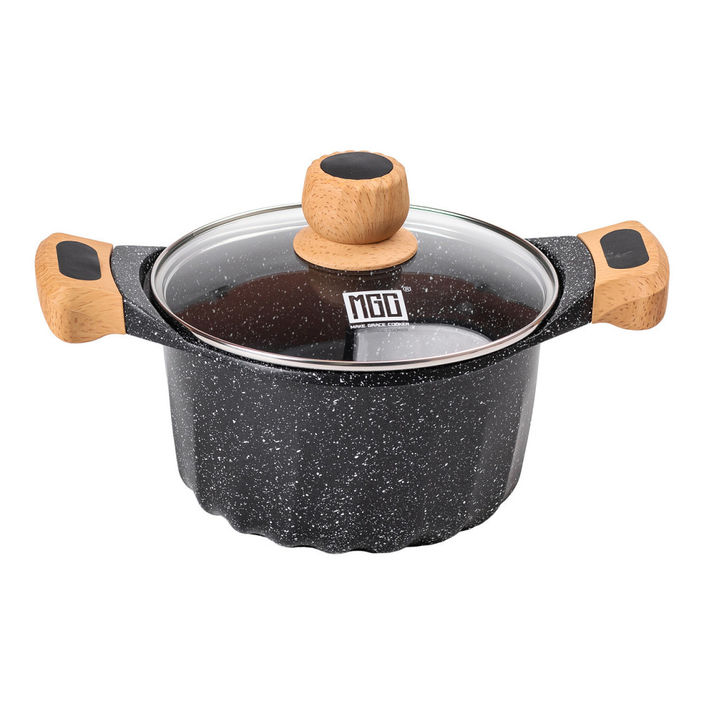 Алюминиевая кастрюля объемом 3 литра с крышкой Ø 20 см Мрамор с антипригарным покрытием MGC черный HP-4-432B Киев - изображение 1