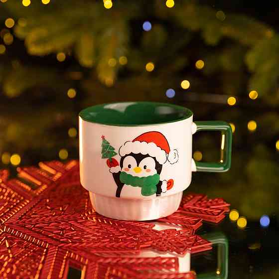 Новорічна порцелянова Пінгвін 400 (мл) Біла з зеленим Yiwu FM-CS-50P Київ