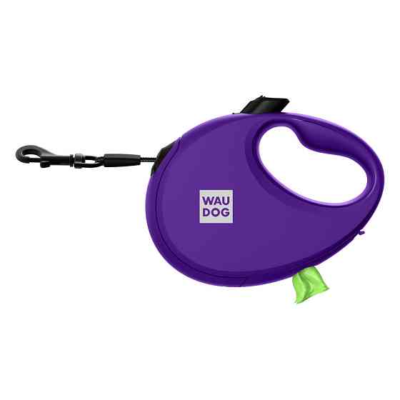 Поводок-рулетка для собак WAUDOG R-leash с контейнером для пакетов, светоотражающая лента, M, до 20 кг, 5 м, фиолетовый Киев