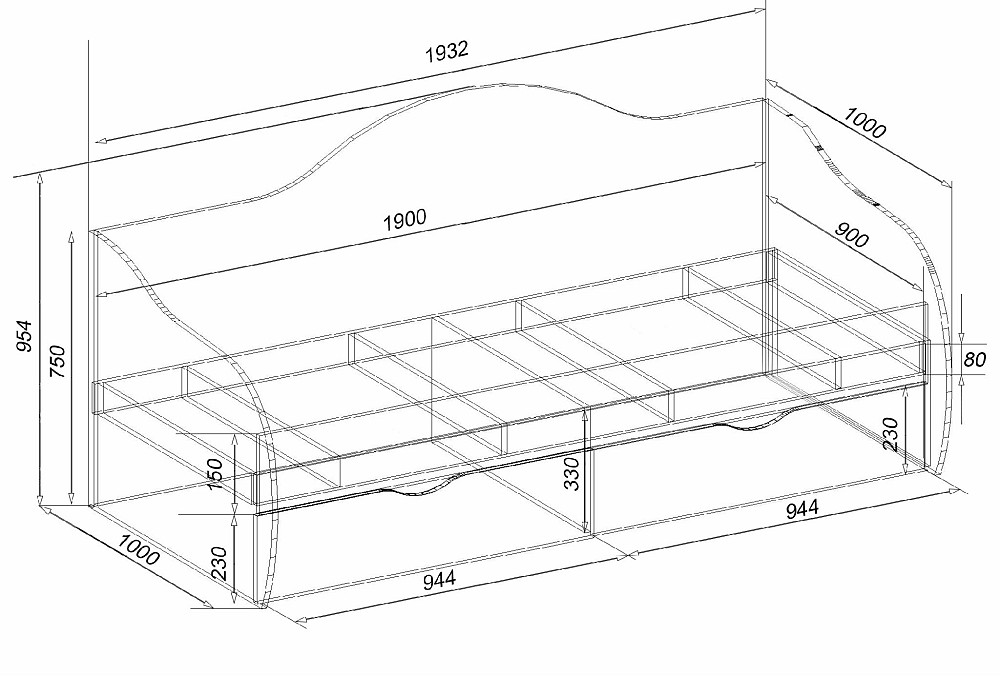 Ліжко односпальне L-4, Венге Магія, 1932х1000х954 Львів - фото 2
