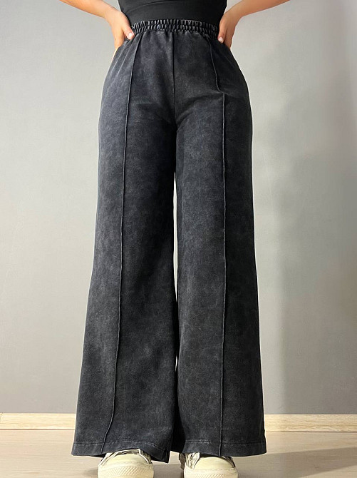 Брюки женские MY CITY 9034 палаццо на резинке вареные тай-дай со швами черные, черный, SM Киев - изображение 1