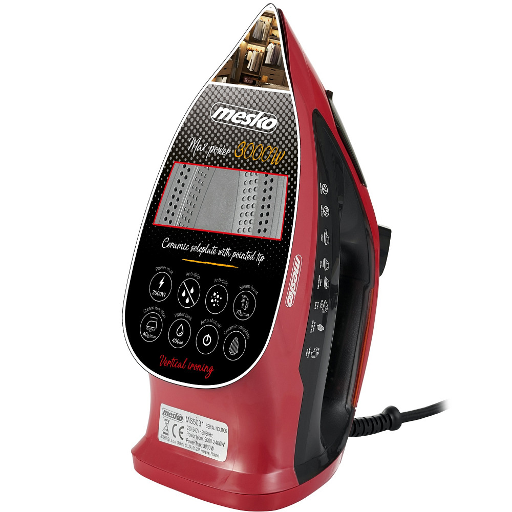 Праска Mesko MS 5031 red 3000Вт/ 400 мл/ кераміка/ ''Крапля-стоп''/автовимкнення/ червона Вінниця - фото 7