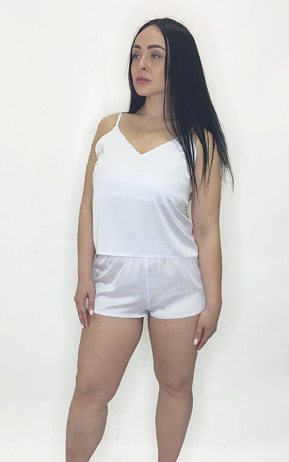 Піжама жіноча шовкова із шортами Білий 48 Харків - фото 3
