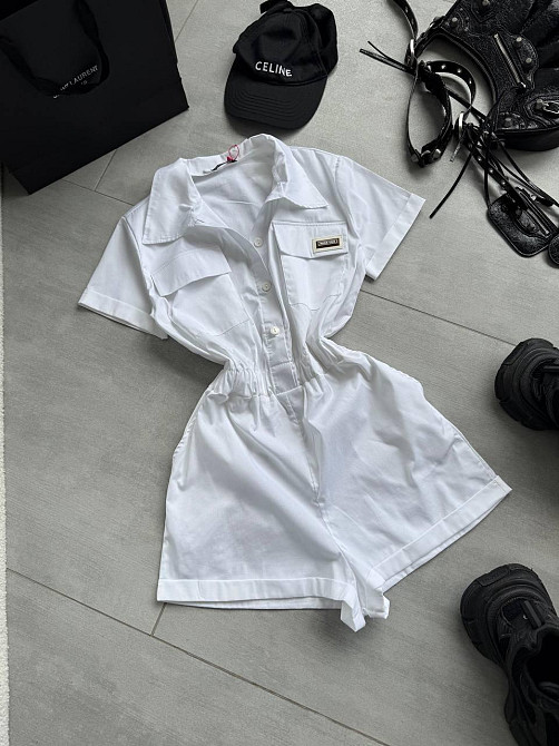 Жіночий літній базовий комбінезон з коміром котон поплін Одеса - фото 1