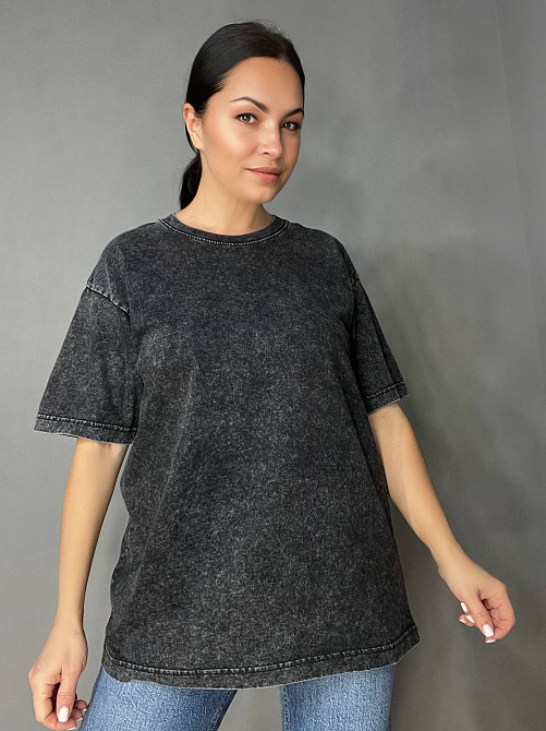 Футболка женская A-N 48020 базовая оверсайз удлиненная свободный крой вареная тай дай one size, черный, one size Киев - изображение 10