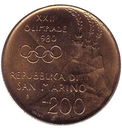 XXII Літні Олімпійські ігри (Олімпіада-80). Боротьба. Монета 200 лір. 1980 рік, Сан-Марино. (А) Полтава - фото 1