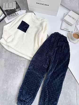 Женская теплая домашняя пижама махра+ махра фактурная Синий, 46/48 Одесса