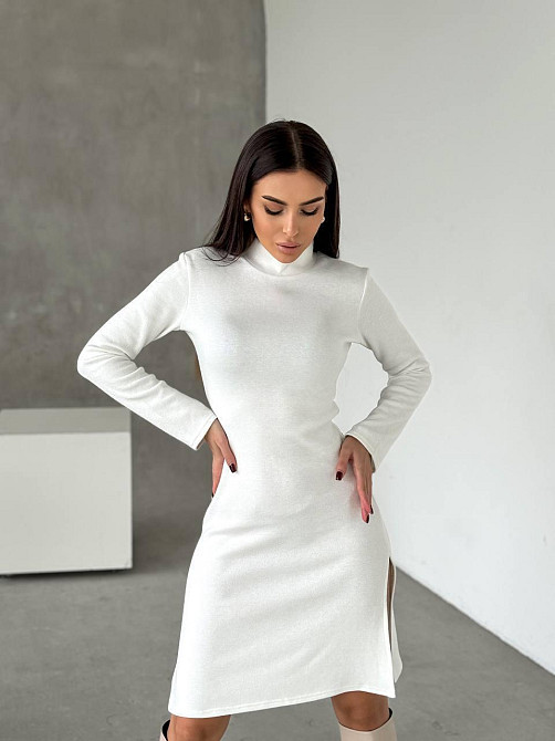 Женское стильное теплое и удобное платье с разрезами в длине миди турецкое двухстороннее ангора люкс Молочный, 42/44 Одесса - изображение 7