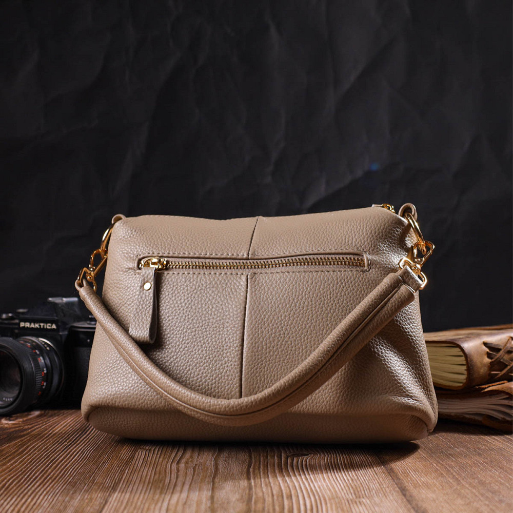 Практична жіноча сумка через плече з натуральної шкіри 22084 Vintage Бежева Київ - фото 9
