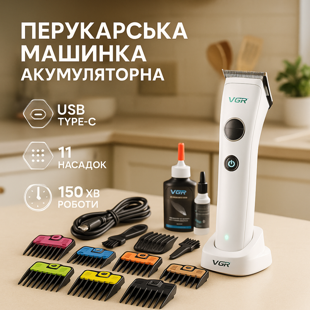 Перукарські машинки професійні VGR V-880C, Тример для складної стрижки волосся, Тример для скронь UG-82 Львів - фото 16
