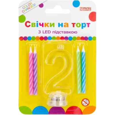 Свеча Maxi 4 шт. на торт з LED підставкою "2", що світиться (MX701007-2) Винница