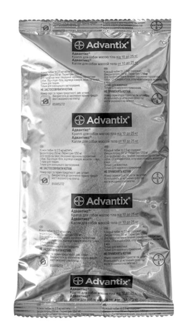 Краплі для собак 10-25 кг проти бліх і кліщів Bayer Elanco Advantix (Байєр Адвантис) 4 піпетки по 2.5 мл Запоріжжя - фото 8