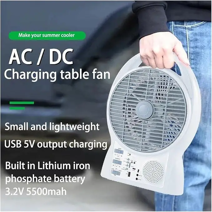 Вентилятор на сонячній батареї N288 8" + 2 LED лампи, радіо (2 швидкості) 6Вт Bluetooth USB 3.2V 5500 мАг Київ - фото 3