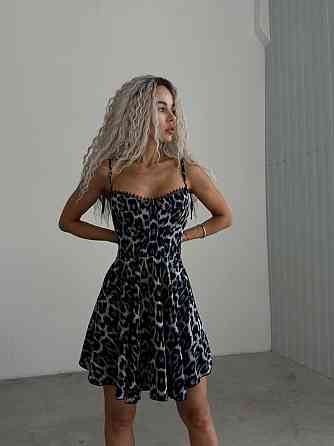 Женское летнее леопардовое мини платье на завязках штапель Одесса