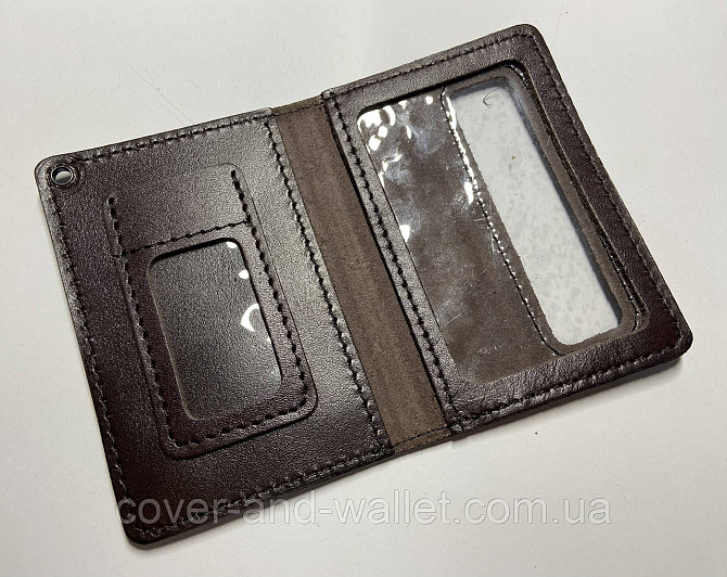 Кожаная обложка ДСНС с отделением для жетона синего цвета Puos Коричневый Киев - изображение 2