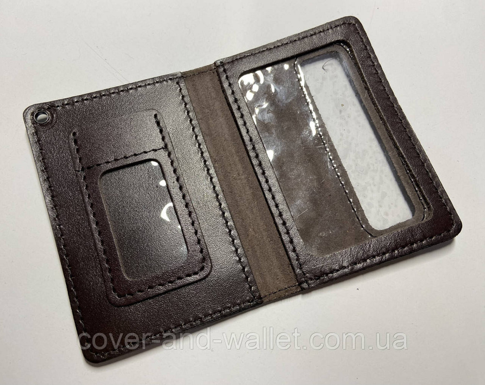 Шкіряна обкладинка ДСНС із відділенням для жетону коричневого кольору Puos Київ - фото 2