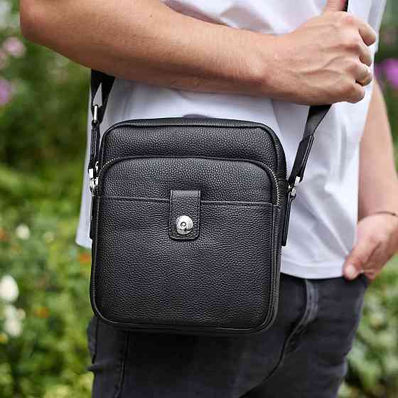 Мужская черная кожаная сумка-мессенджер Кожаный мужской мессенджер черный Tiding Bag Киев