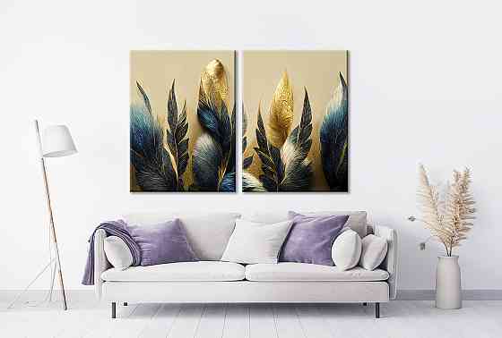 Модульная картина в гостиную / спальню Синьо-золоті пір'я   TLV-2_146 120х170  см Киев