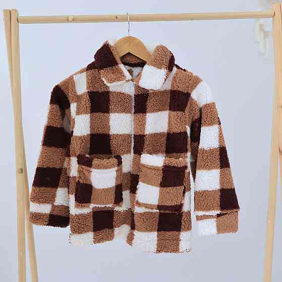 Дитяча тепла куртка тедді на змійці в бежеву клітинку Кам'янець-Подільський