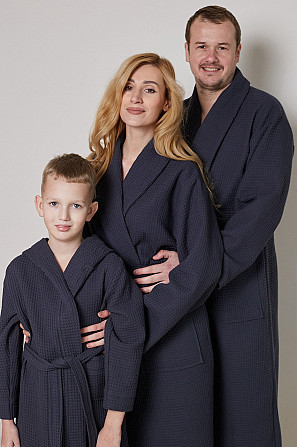 Чоловічий вафельний халат Ideal Textile довгий темно-сірий (56860614) Чернівці - фото 4