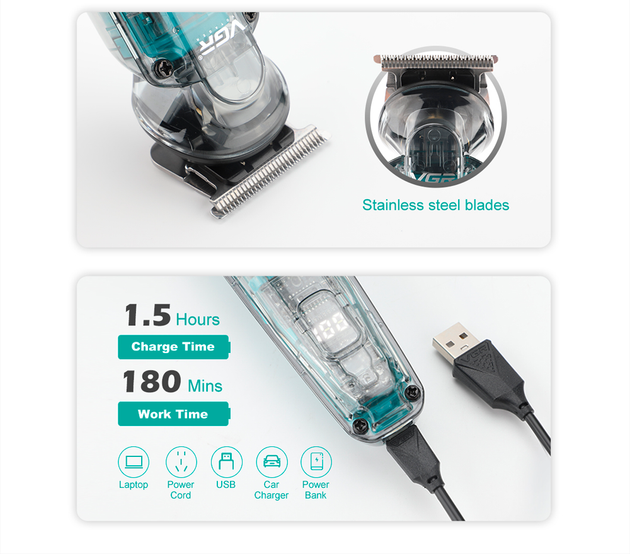 Тример акумуляторний VGR V-949 для бороди та носа IPX6 LCD (5 насадок) Вінниця - фото 4