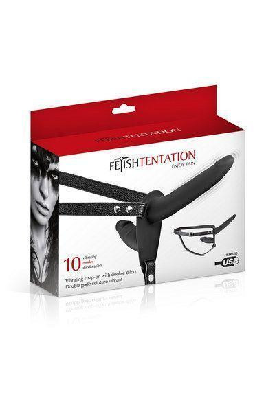Двойной страпон с вибрацией Fetish Tentation Vibrating Strap-On with Double Dildo Black Sex Aura Киев - изображение 4