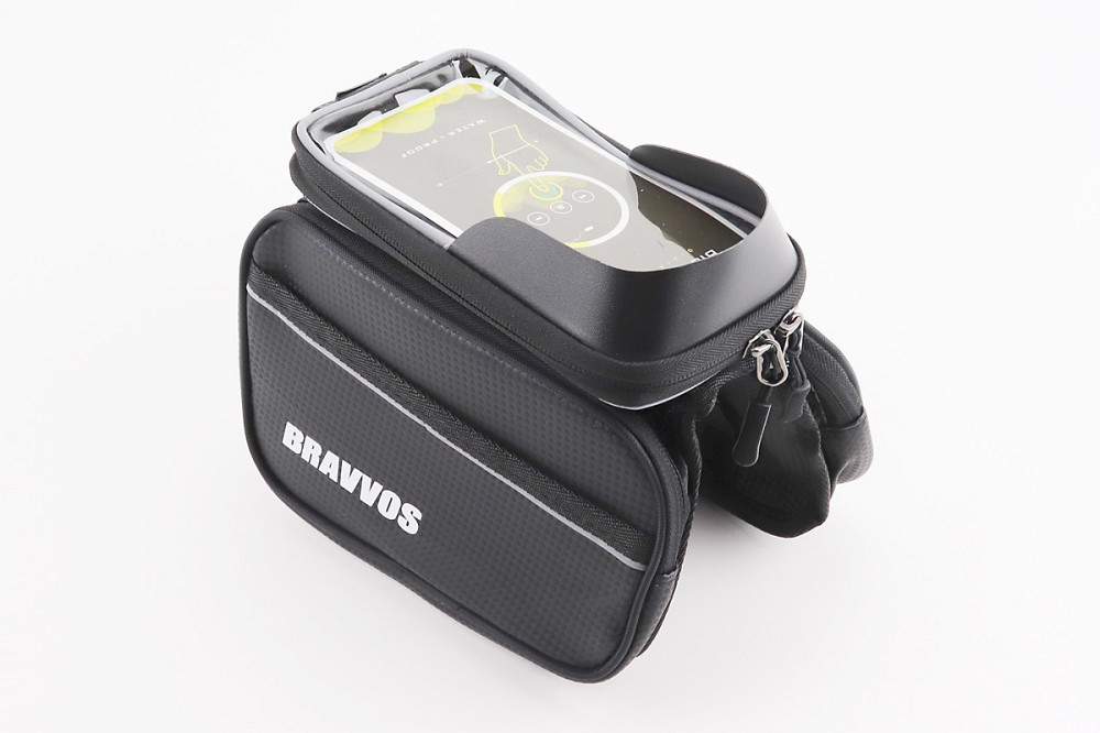 Сумка-штани на раму з тримачем телефону 170х90мм, бічні відділення, кріпл. на липучці, вологозахисна, під карбон Київ - фото 2