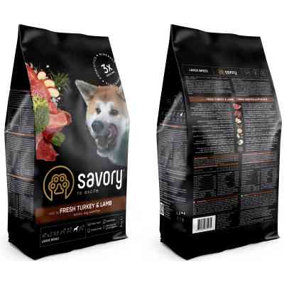Сухой корм для собак Savory Large Breeds rich in Fresh Turkey and Lamb 3 кг (4820232630235) Винница