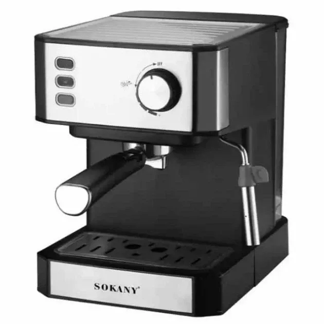 Ріжкова кавоварка еспресо Sokany SK-04005 850 Вт: кавомашина з капучинатором, 1.5 л, корпус з нерж. сталі Одеса - фото 2