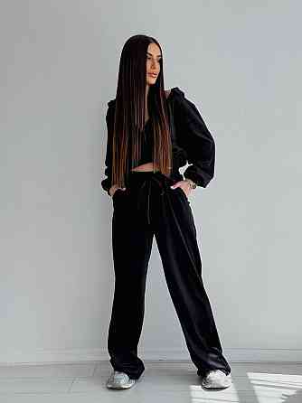 Женский стильный костюм двойка: кофта и штаны из плюш велюра Черный, 42/44 Одесса